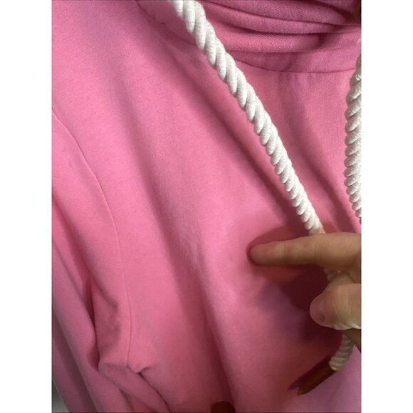 Wanakome Pink Cowl Neck Hoodie L Leather Patch Pullover Canada Sweatshirt - Picture 7 of 11